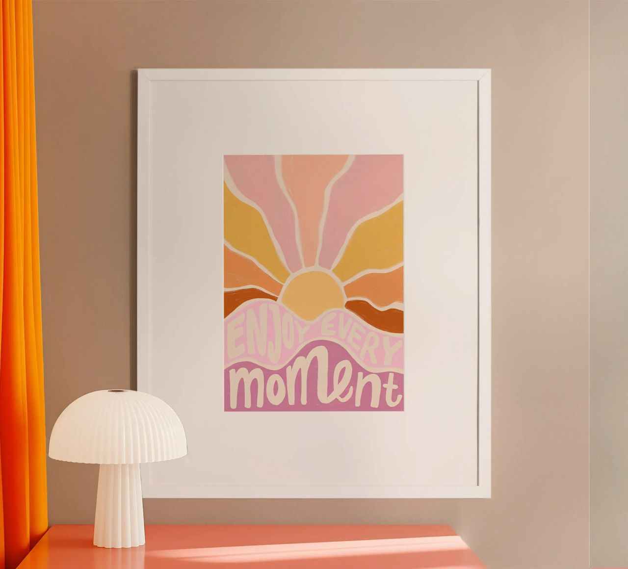 "Genieße jeden Moment" Retro-Sonne Blume Groovy Pop Art Poster von NorwesClub