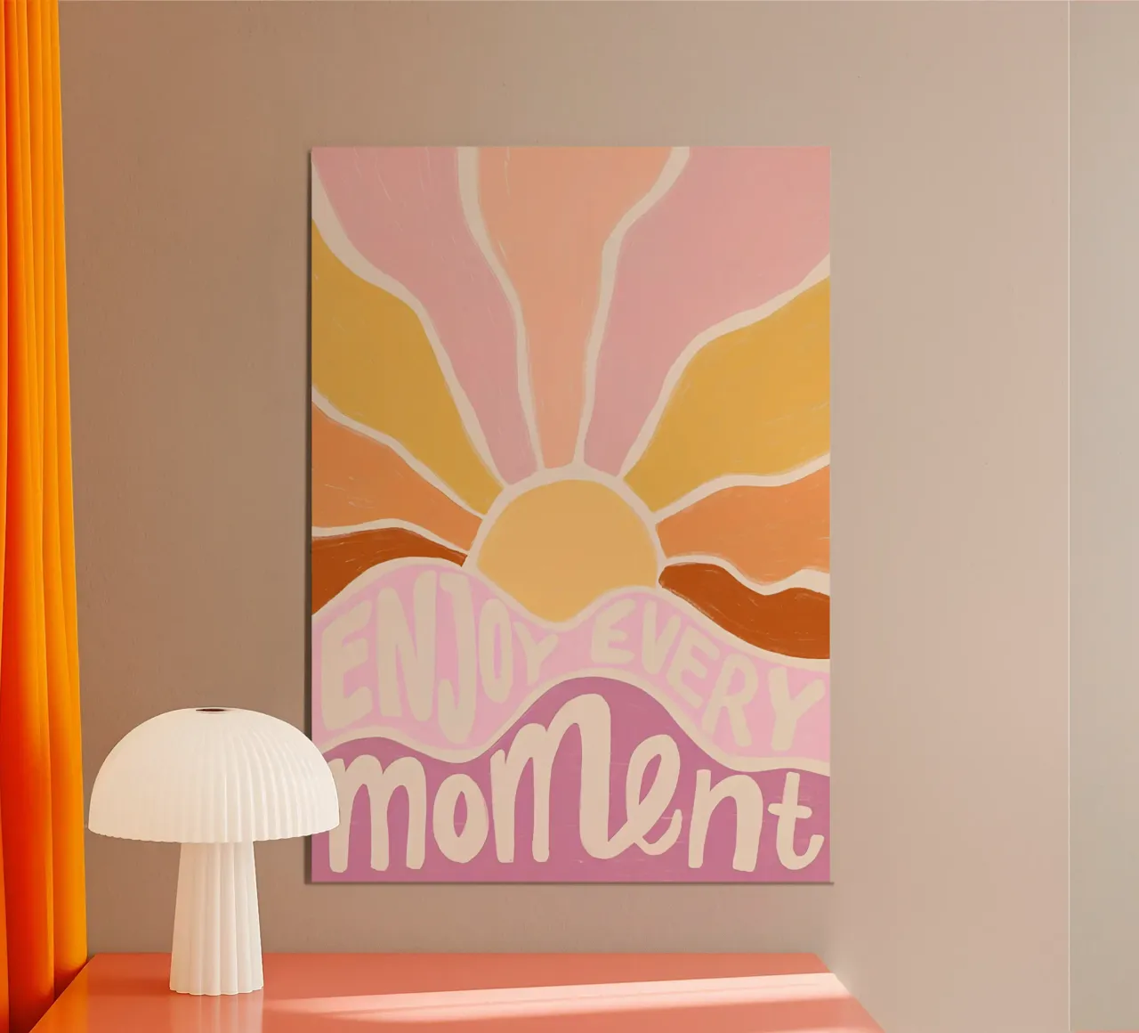 "Enjoy Every Moment" Retro Sun Flower Groovy Pop Art poster con telaio in plastica da NorwesClub