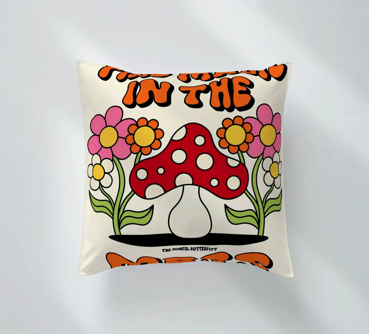 "Magia nel disordine" Funghi retrò Arte positiva e groovy cuscino da NorwesClub