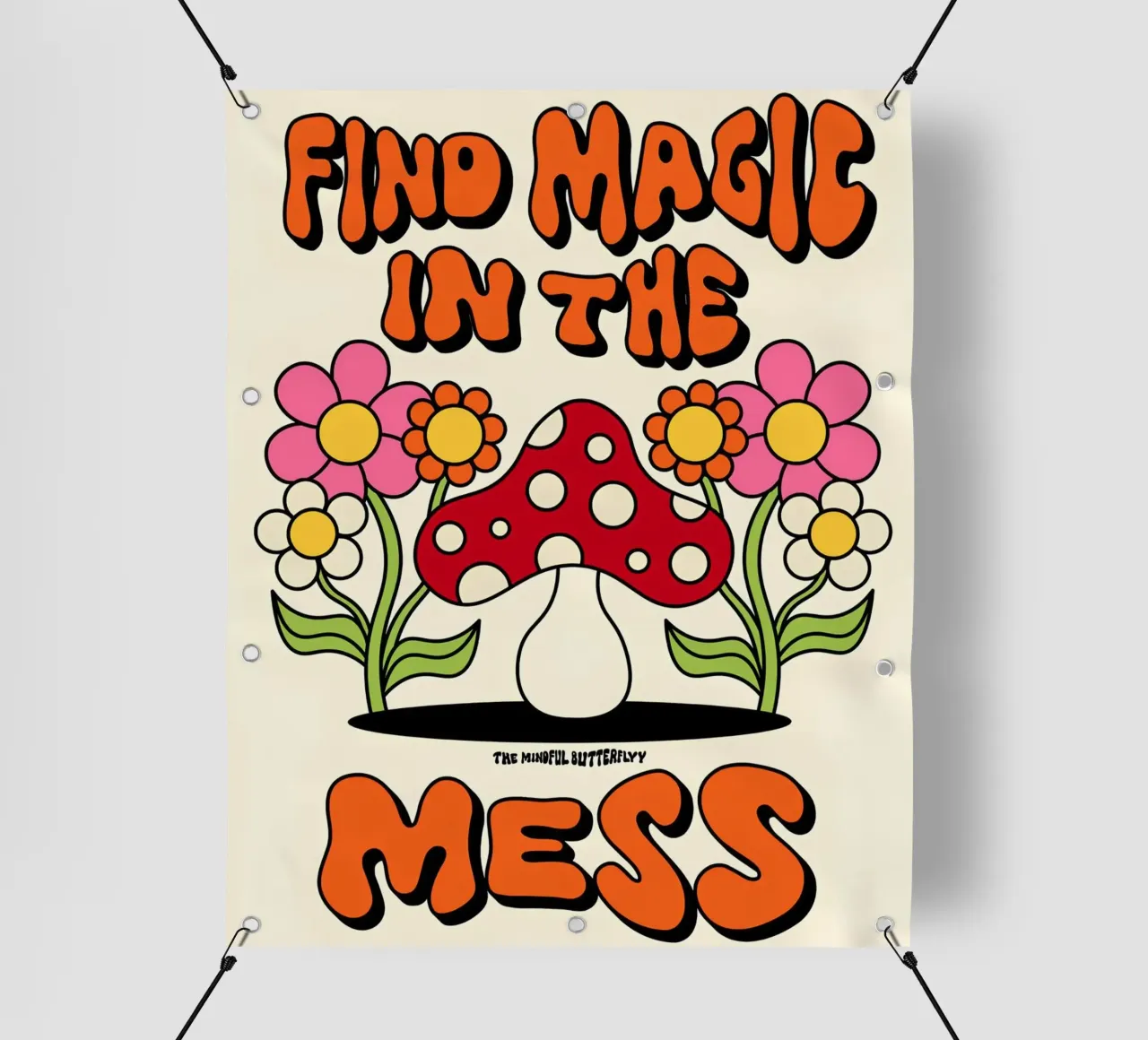 "Magie im Chaos" Retro-Pilz Groovy Positive Kunst PVC Plane von NorwesClub