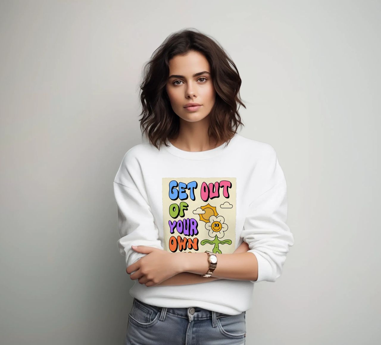 Art d'affirmation psychédélique rétro "Get Out Of Your Own Way" (Sortez de votre propre chemin) sweat de NorwesClub