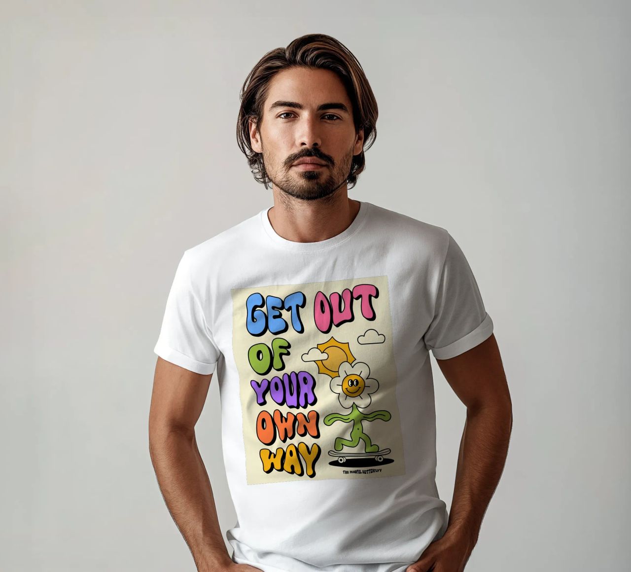 Art d'affirmation psychédélique rétro "Get Out Of Your Own Way" (Sortez de votre propre chemin) t-shirt de NorwesClub