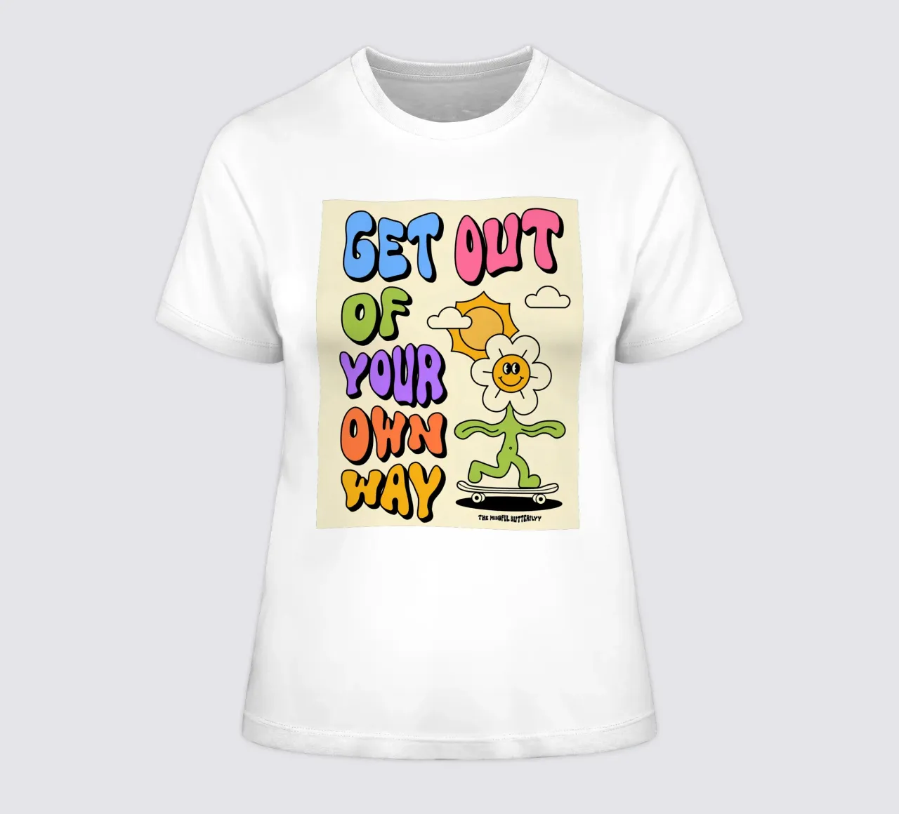 Arte di affermazione retro psichedelica "Esci dalla tua strada". t-shirt da donna da NorwesClub
