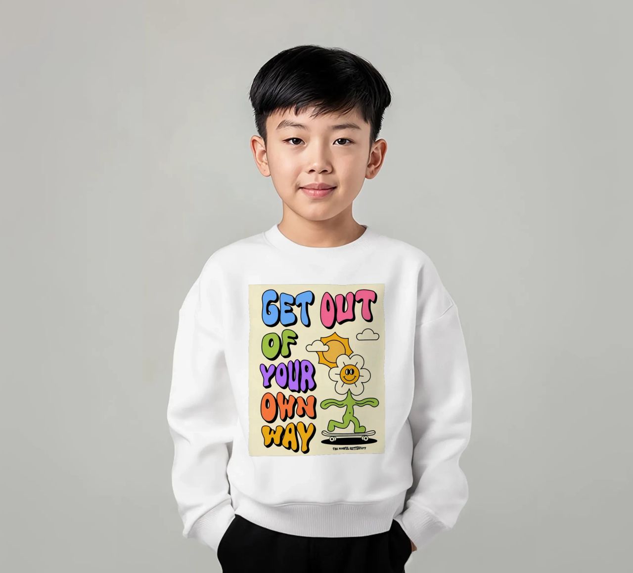 Art d'affirmation psychédélique rétro "Get Out Of Your Own Way" (Sortez de votre propre chemin) sweat enfant de NorwesClub