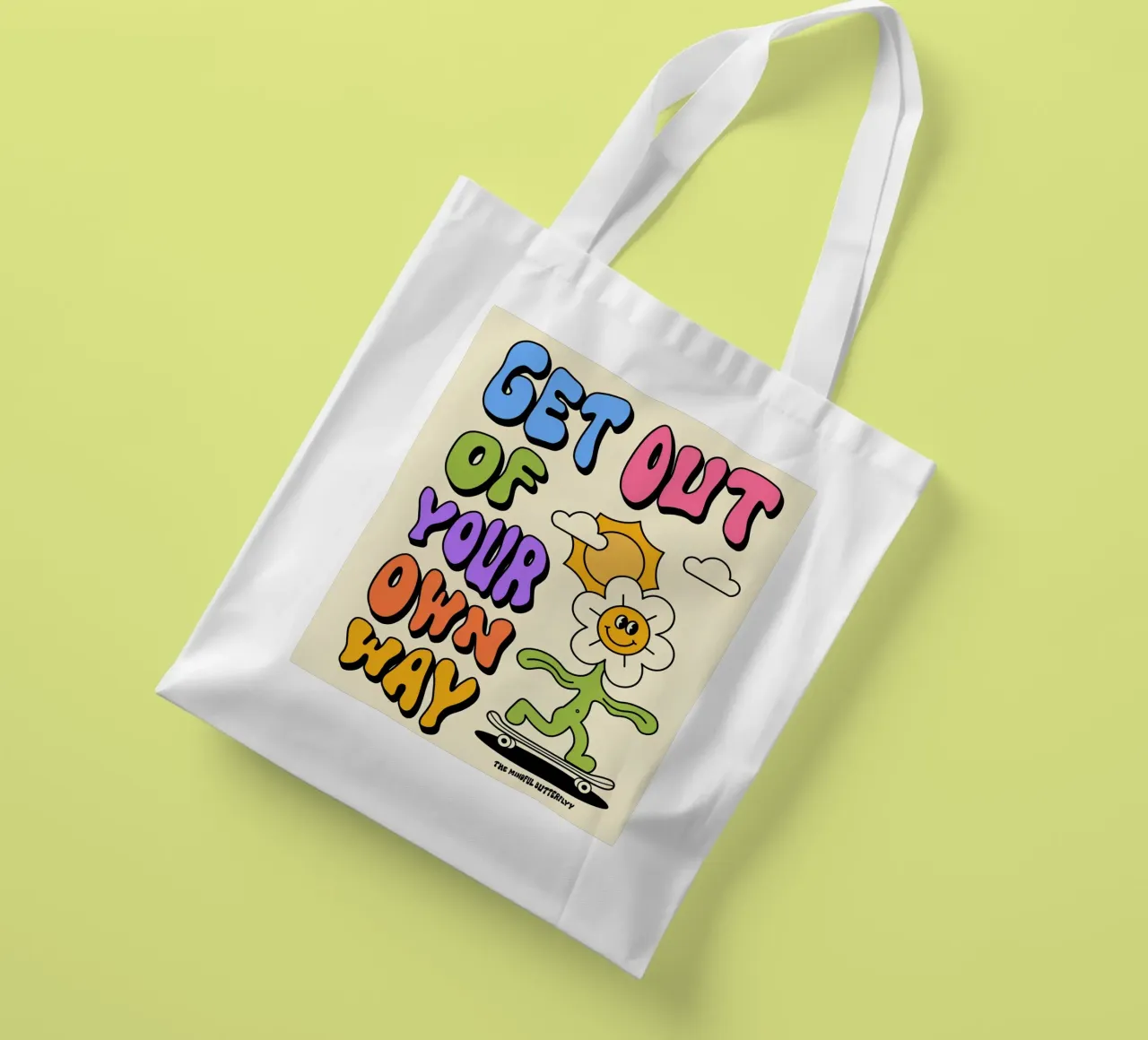"Get Out Of Your Own Way" Retro Psychedelic Affirmation Art tote bag by NorwesClub