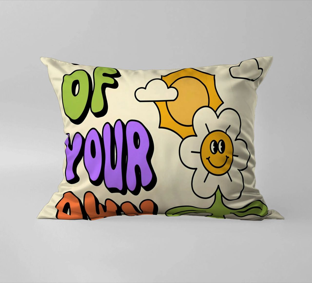 Art d'affirmation psychédélique rétro "Get Out Of Your Own Way" (Sortez de votre propre chemin) coussin de NorwesClub