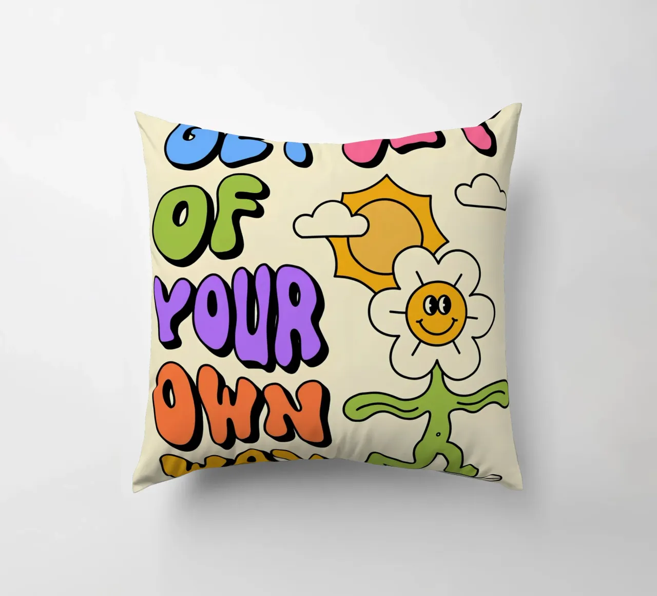 Art d'affirmation psychédélique rétro "Get Out Of Your Own Way" (Sortez de votre propre chemin) coussin de NorwesClub