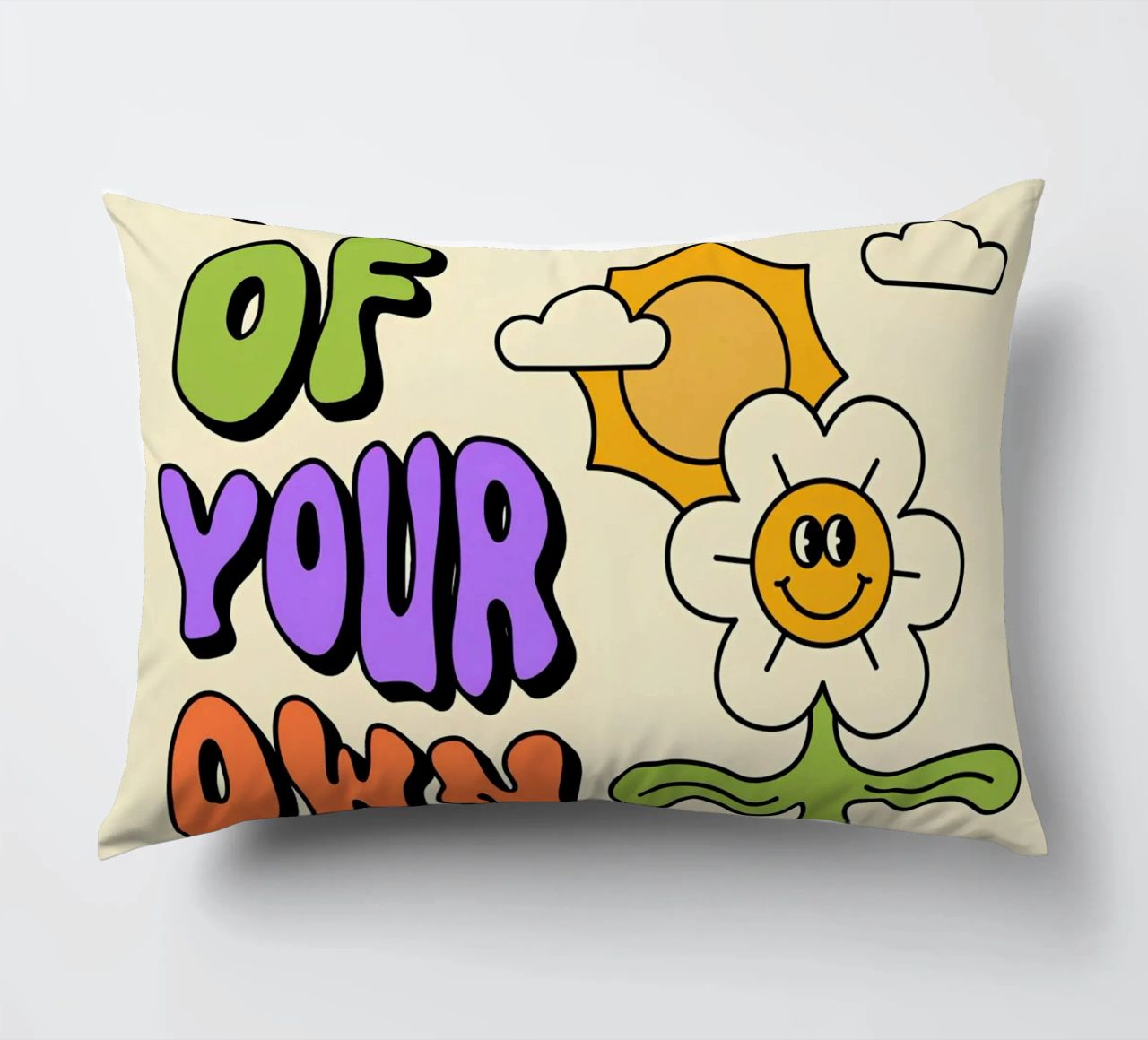 Art d'affirmation psychédélique rétro "Get Out Of Your Own Way" (Sortez de votre propre chemin) coussin de NorwesClub