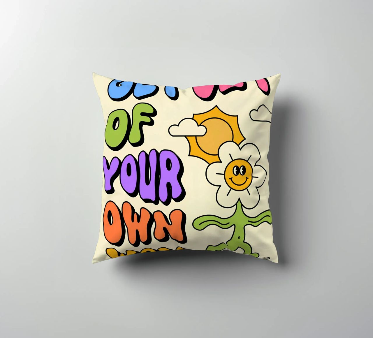 Art d'affirmation psychédélique rétro "Get Out Of Your Own Way" (Sortez de votre propre chemin) coussin de NorwesClub