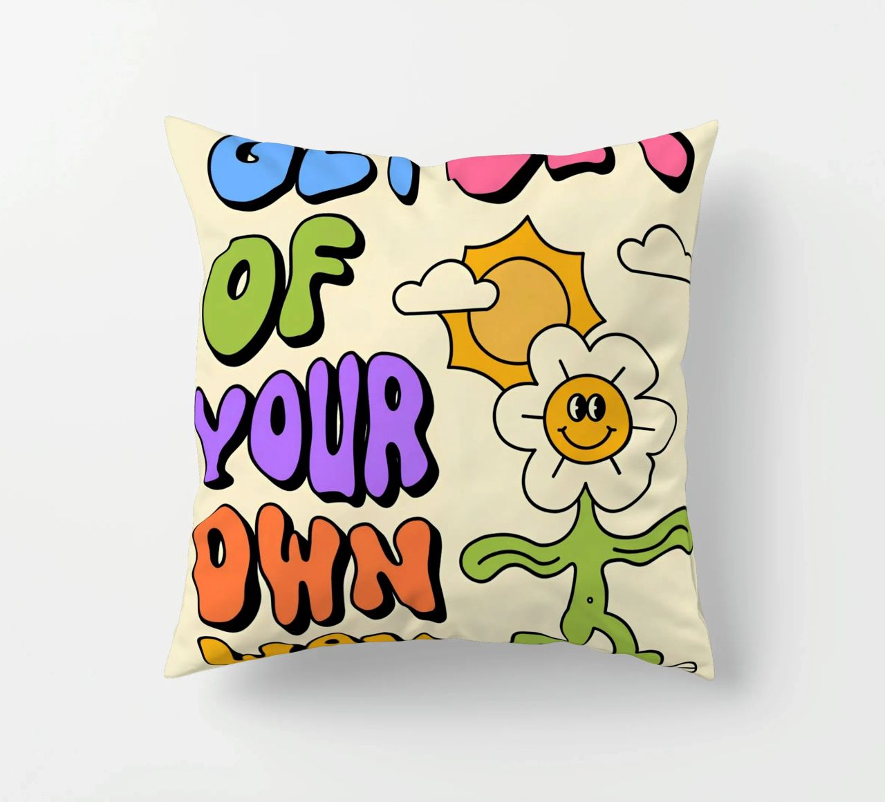 Art d'affirmation psychédélique rétro "Get Out Of Your Own Way" (Sortez de votre propre chemin) coussin de NorwesClub