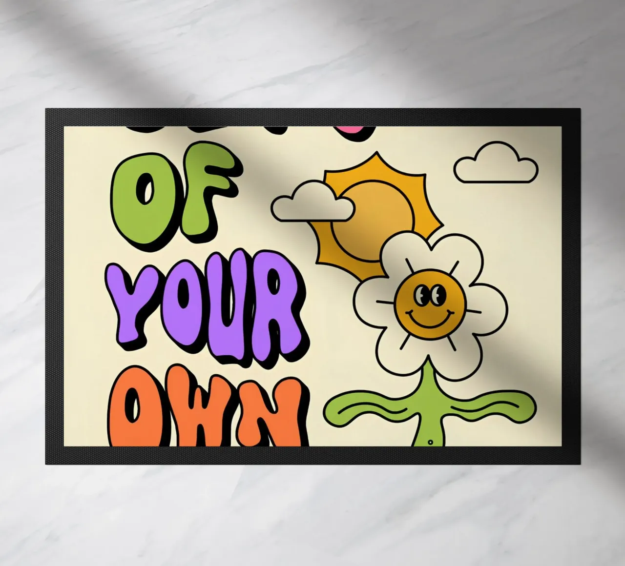 "Get Out Of Your Own Way" Retro Psychedelic Affirmation Art doormat by NorwesClub