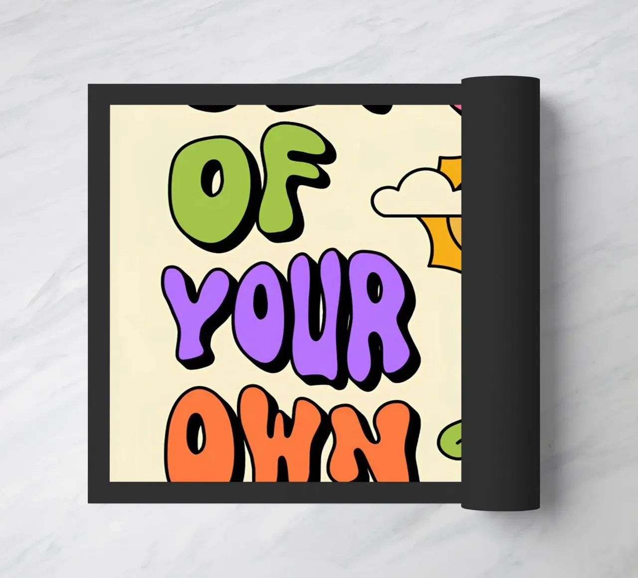 "Get Out Of Your Own Way" Retro Psychedelic Affirmation Art doormat by NorwesClub