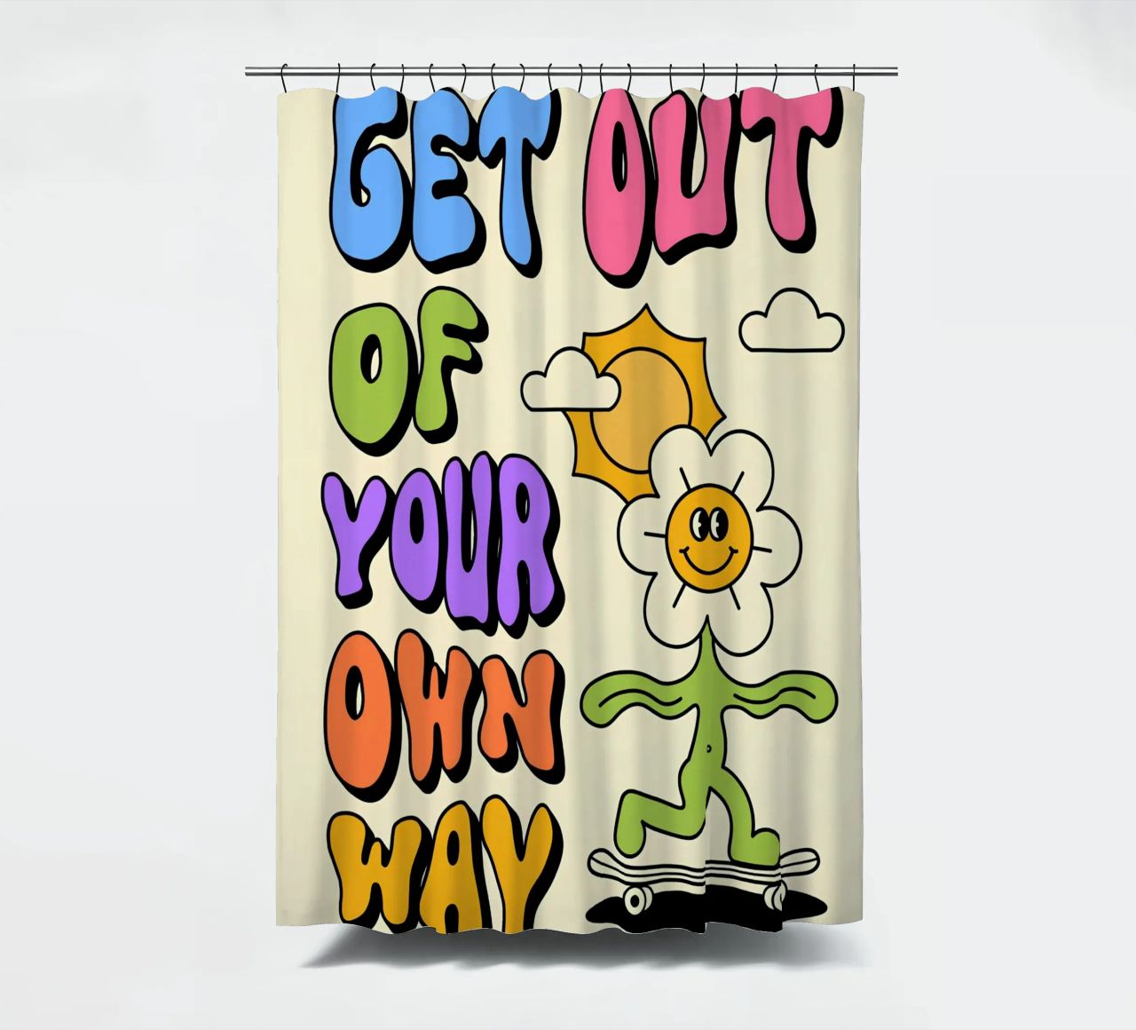 Art d'affirmation psychédélique rétro "Get Out Of Your Own Way" (Sortez de votre propre chemin) rideau de douche de NorwesClub
