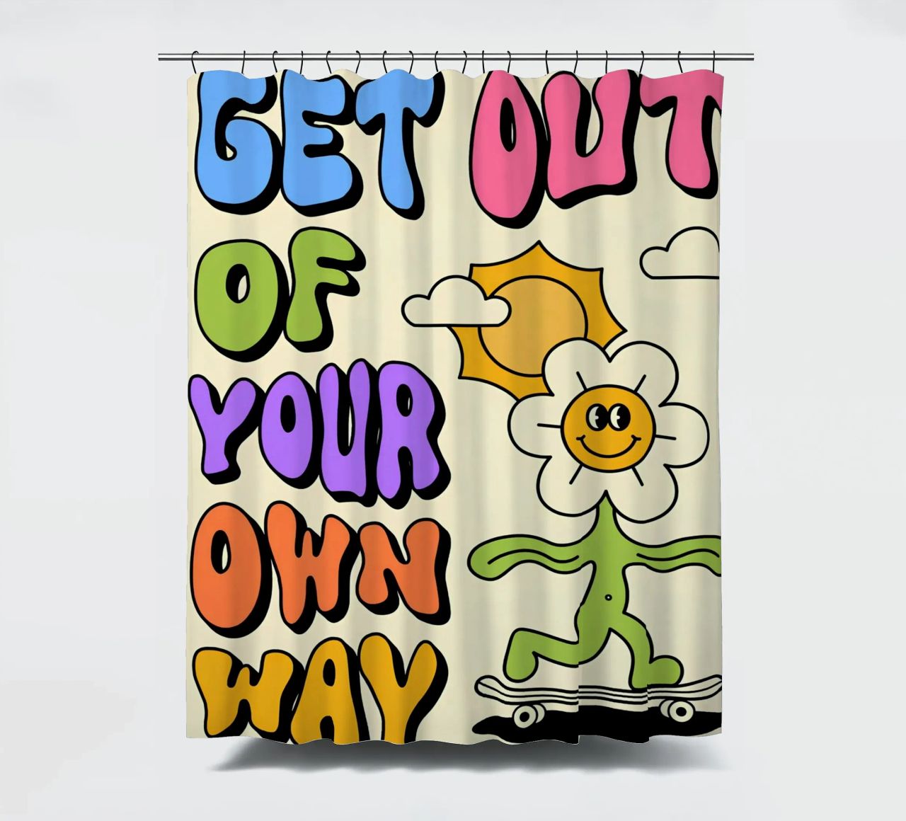 Art d'affirmation psychédélique rétro "Get Out Of Your Own Way" (Sortez de votre propre chemin) rideau de douche de NorwesClub