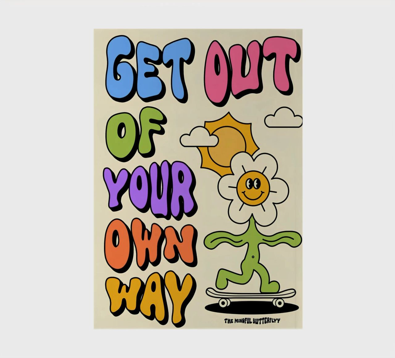 Art d'affirmation psychédélique rétro "Get Out Of Your Own Way" (Sortez de votre propre chemin) carnet de notes de NorwesClub