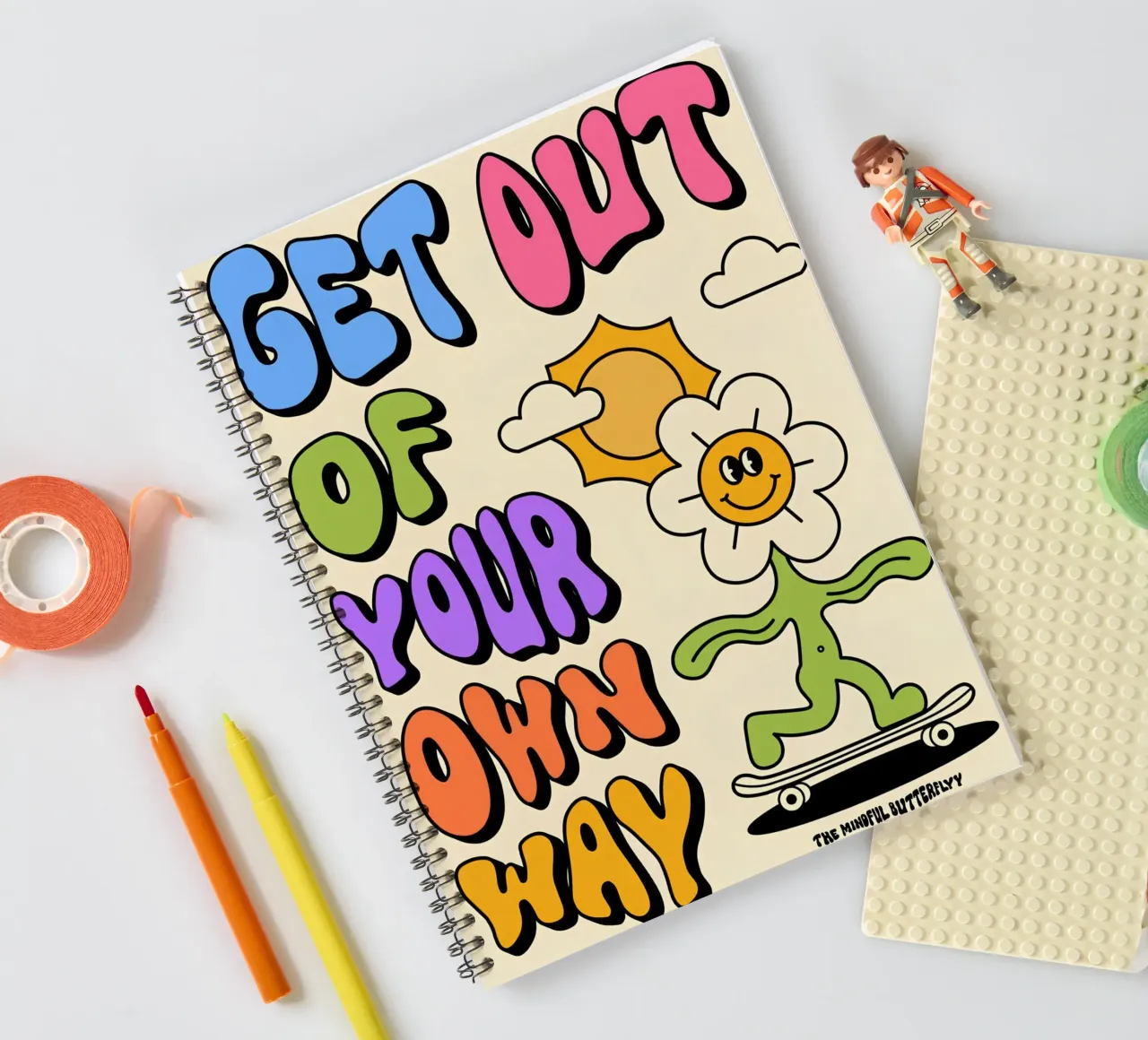 "Get Out Of Your Own Way" Retro Psychedelic Affirmation Art spiral notebook by NorwesClub