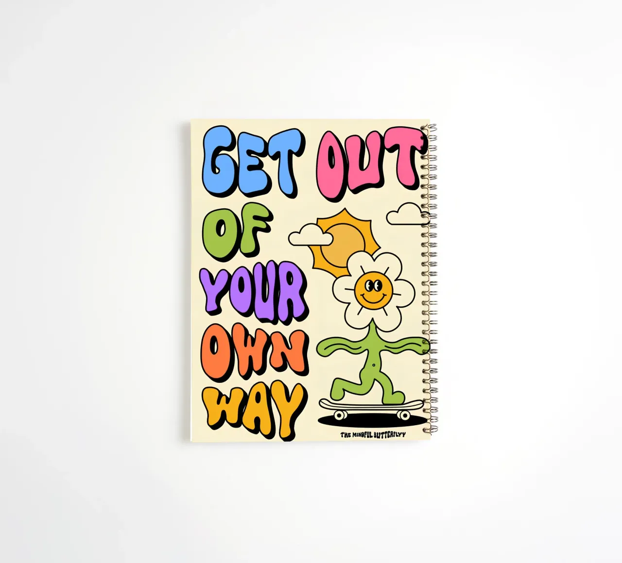 "Get Out Of Your Own Way" Retro Psychedelic Affirmation Art spiral notebook by NorwesClub