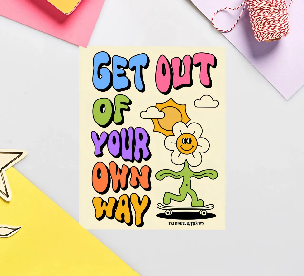 Art d'affirmation psychédélique rétro "Get Out Of Your Own Way" (Sortez de votre propre chemin) autocollant de NorwesClub