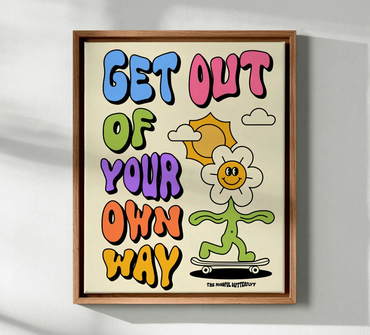 Arte di affermazione retro psichedelica "Esci dalla tua strada". tela da NorwesClub