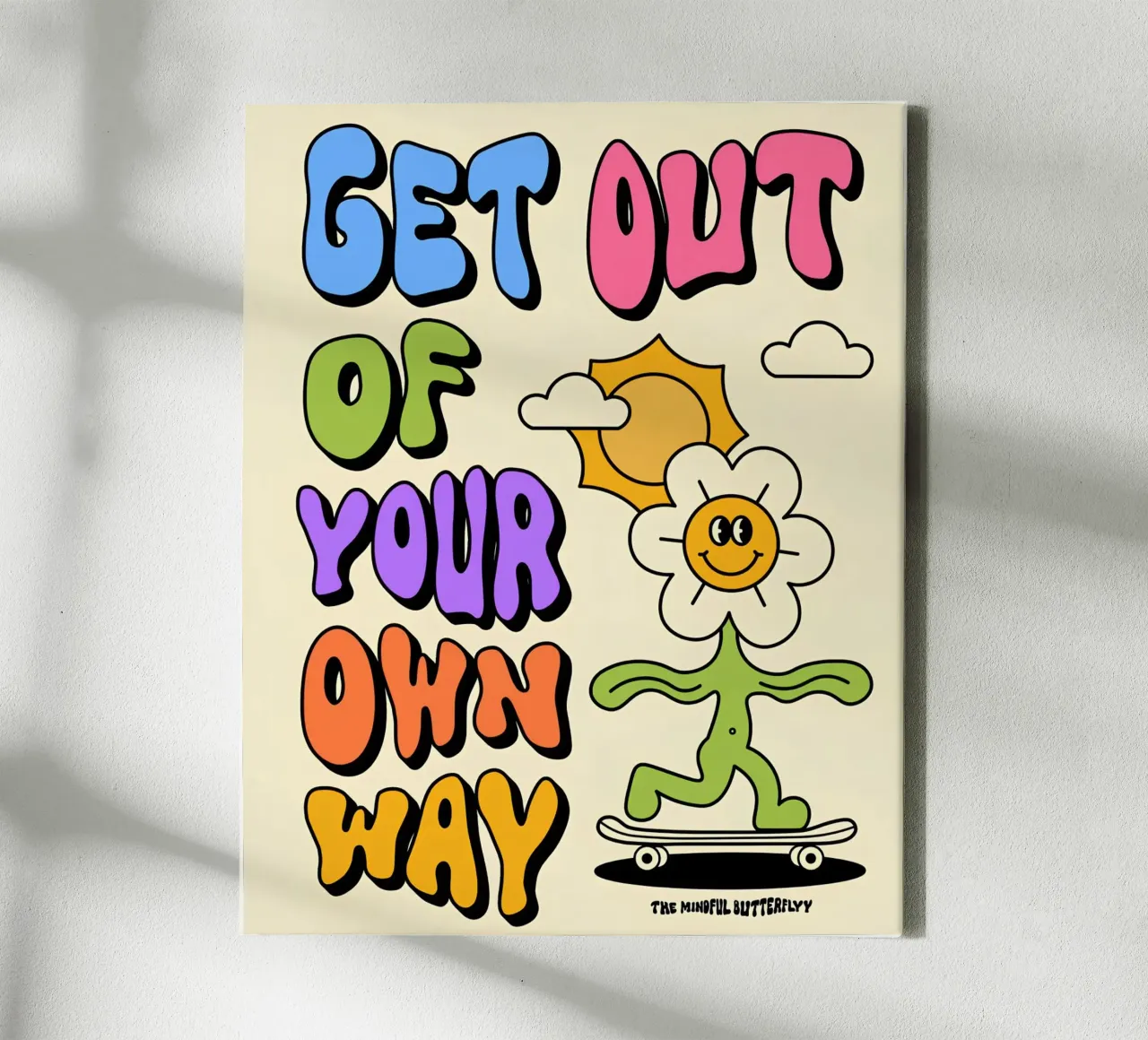 Arte di affermazione retro psichedelica "Esci dalla tua strada". tela da NorwesClub
