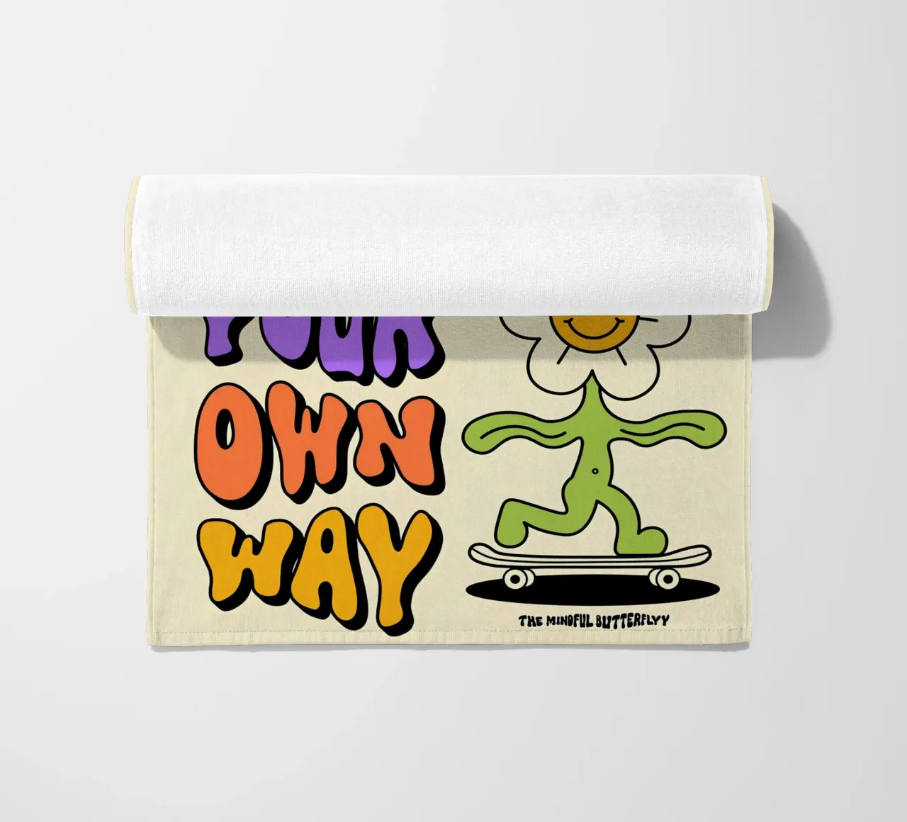 "Ga uit je eigen weg" Retro Psychedelische Affirmatie Kunst strandhanddoek van NorwesClub