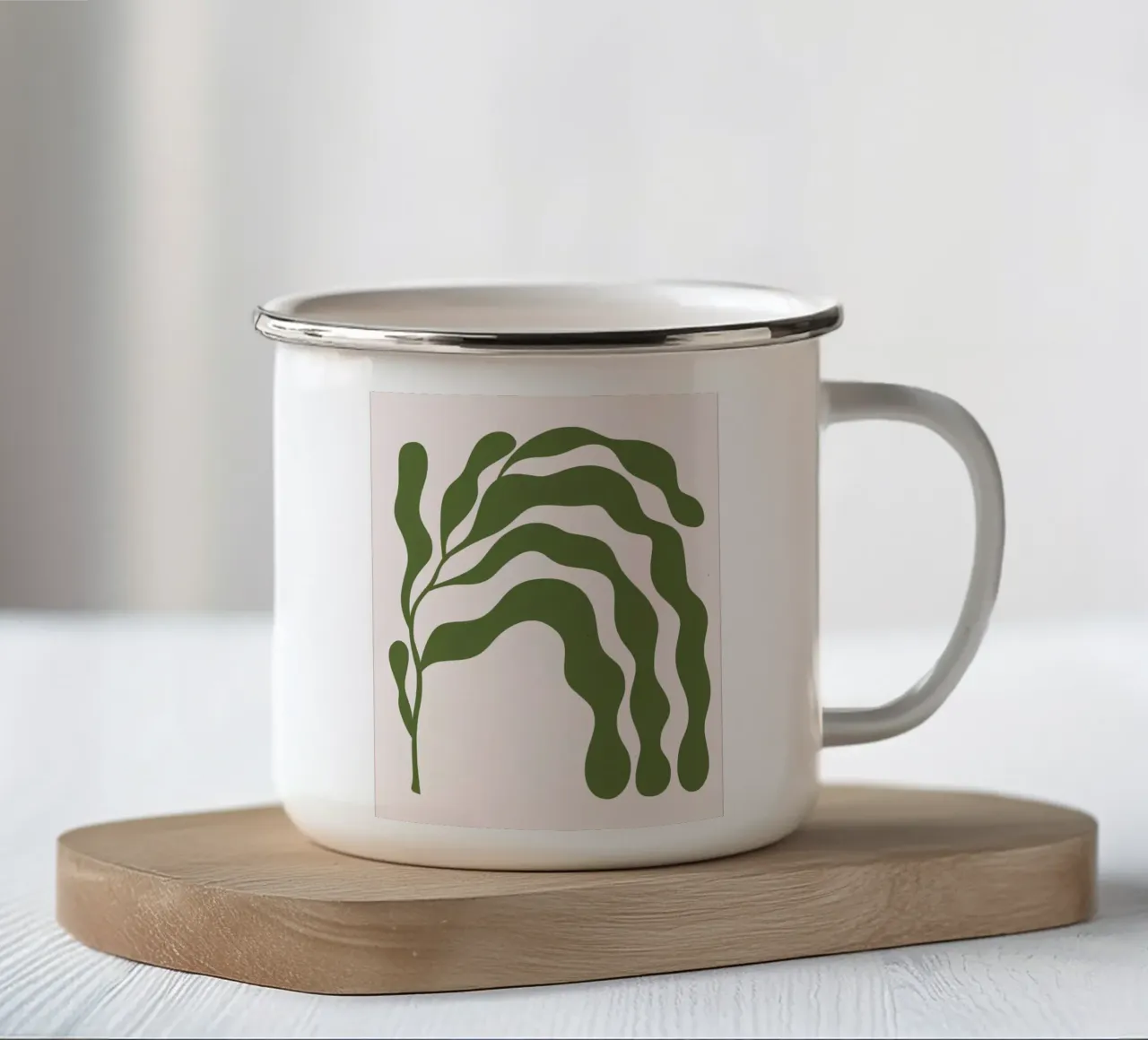 Minimalistische organisch groene abstracte kunstdruk emaille mok van NorwesClub