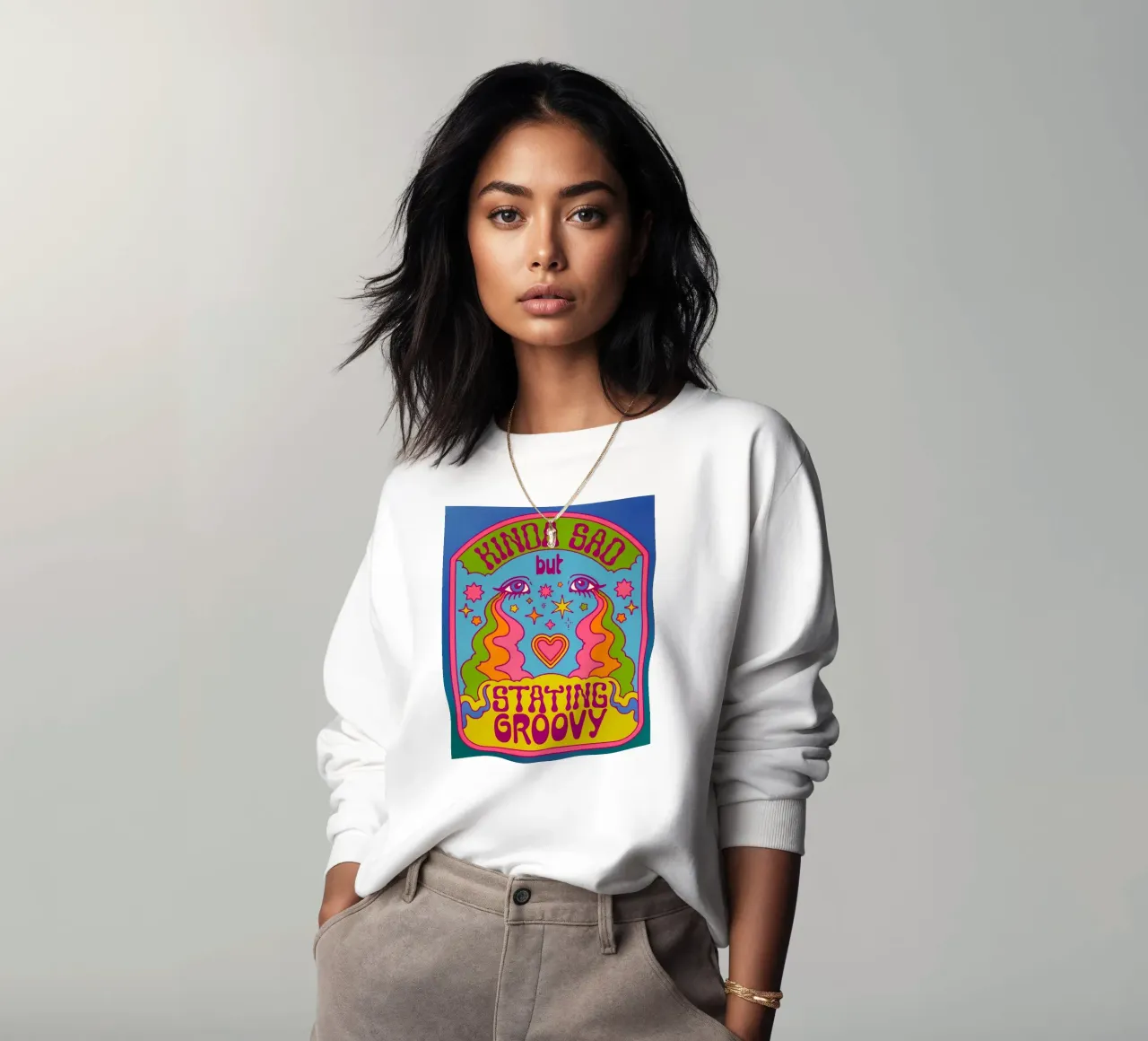 "Kinda Sad But Groovy" Retro Positieve Vibes Pop Art sweatshirt van NorwesClub