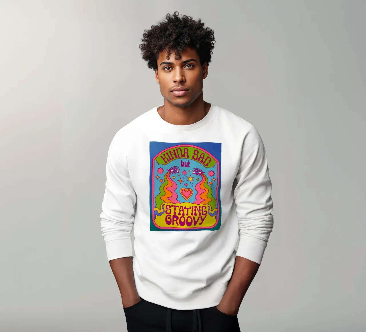 "Kinda Sad But Groovy" Retro Positieve Vibes Pop Art sweatshirt van NorwesClub