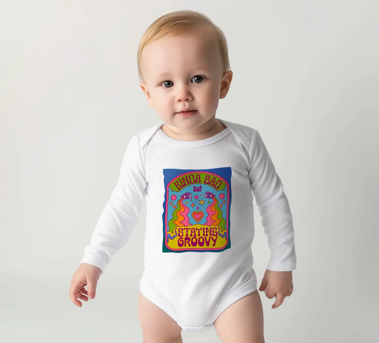 "Kinda Sad But Groovy" Retro Positieve Vibes Pop Art babyrompertje lange mouwen van NorwesClub