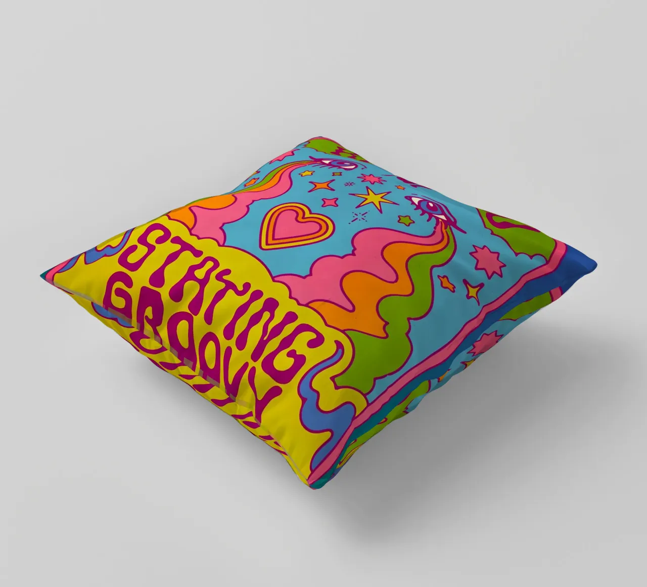 "Kinda Sad But Groovy" Retro Positieve Vibes Pop Art kussen van NorwesClub