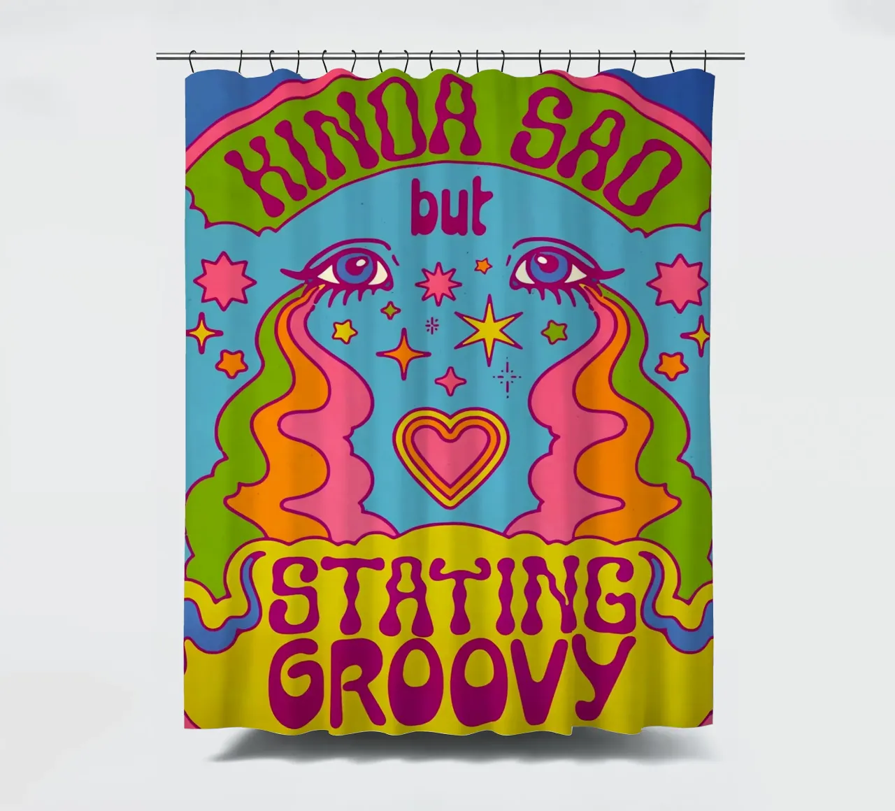 "Kinda Sad But Groovy" Retro Positieve Vibes Pop Art douchegordijn van NorwesClub
