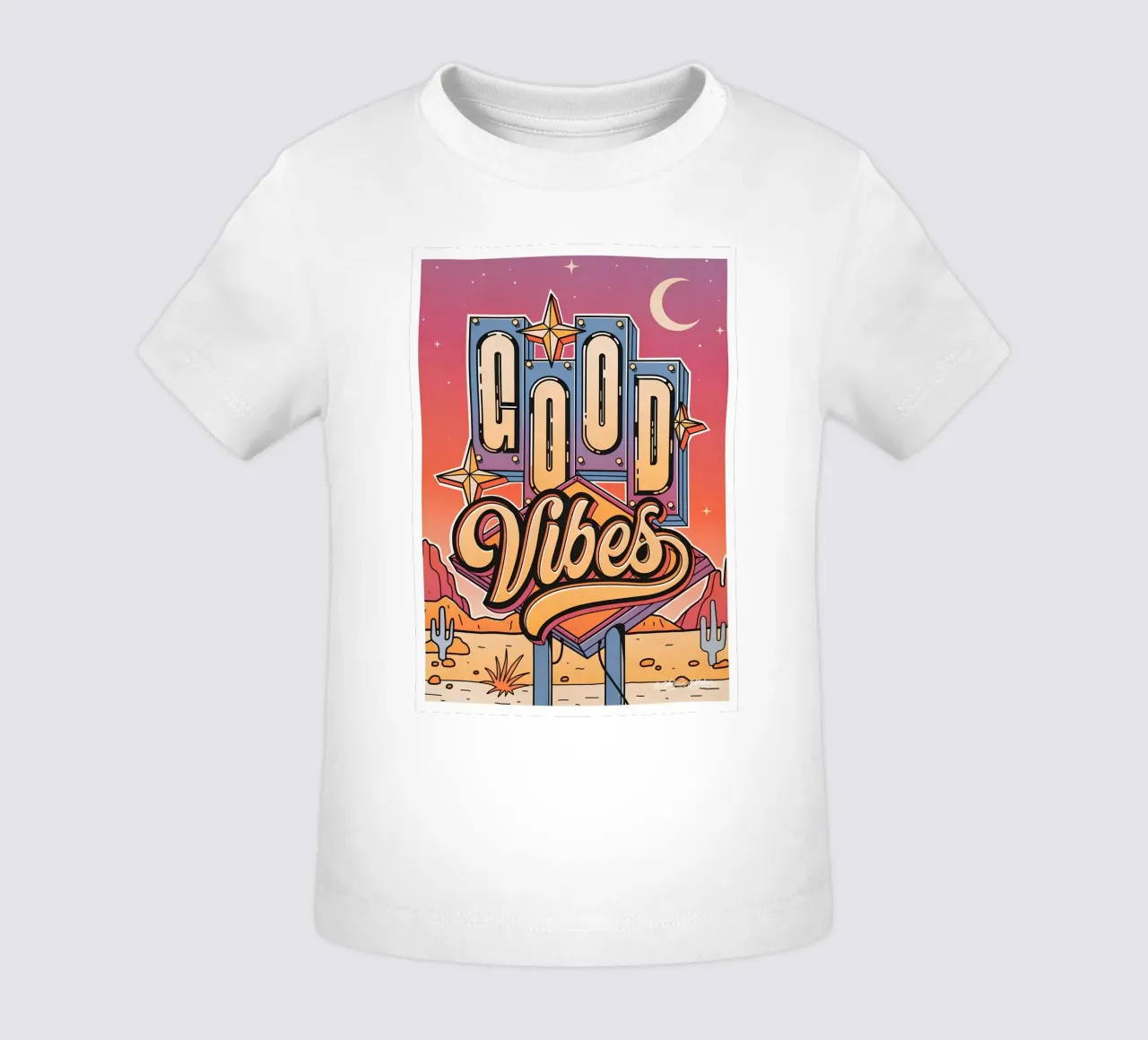 Segno "Good Vibes" Retro Neon Pop Art Groovy stampato maglietta neonato da NorwesClub
