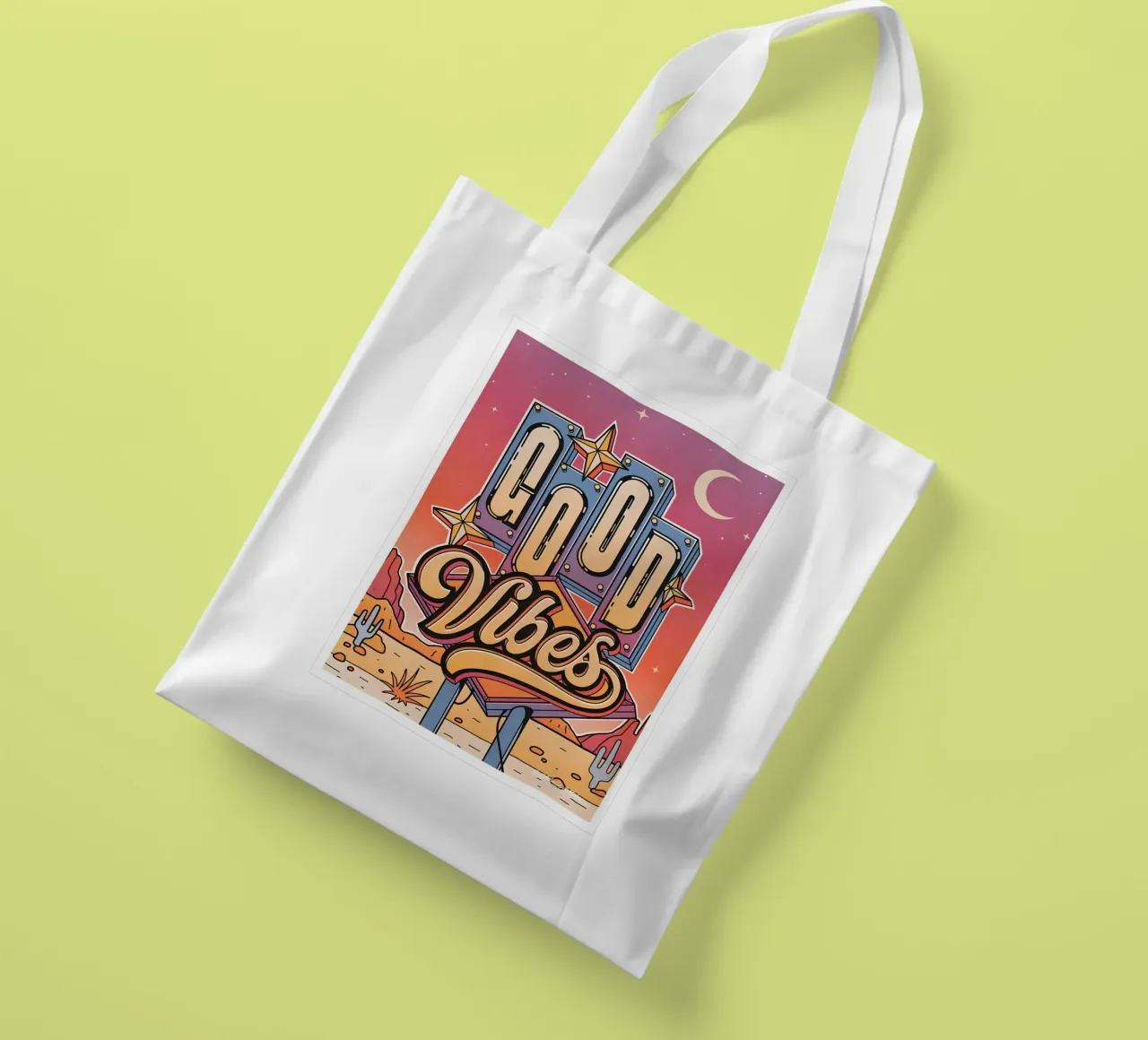 Segno "Good Vibes" Retro Neon Pop Art Groovy stampato borsa in juta da NorwesClub