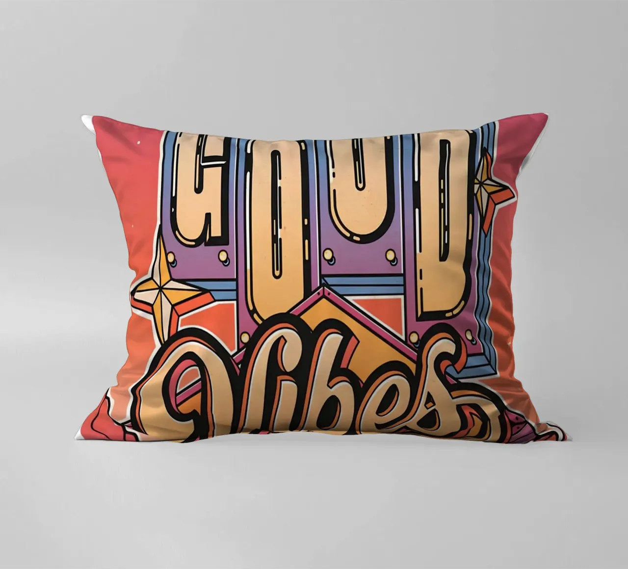 Segno "Good Vibes" Retro Neon Pop Art Groovy stampato cuscino da NorwesClub
