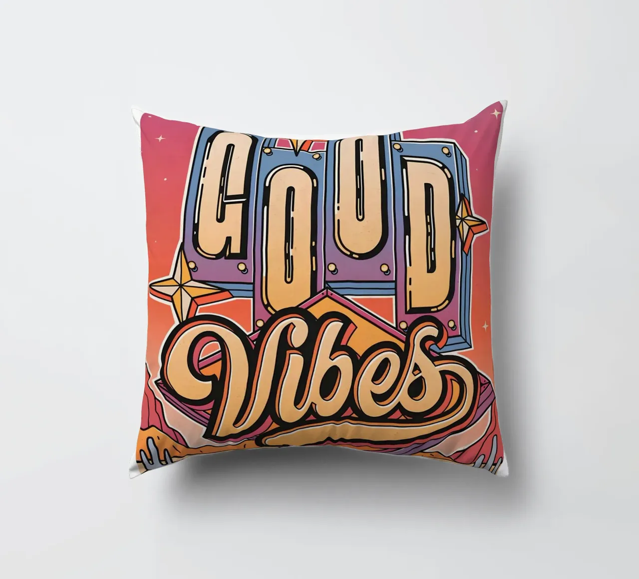 Segno "Good Vibes" Retro Neon Pop Art Groovy stampato cuscino da NorwesClub