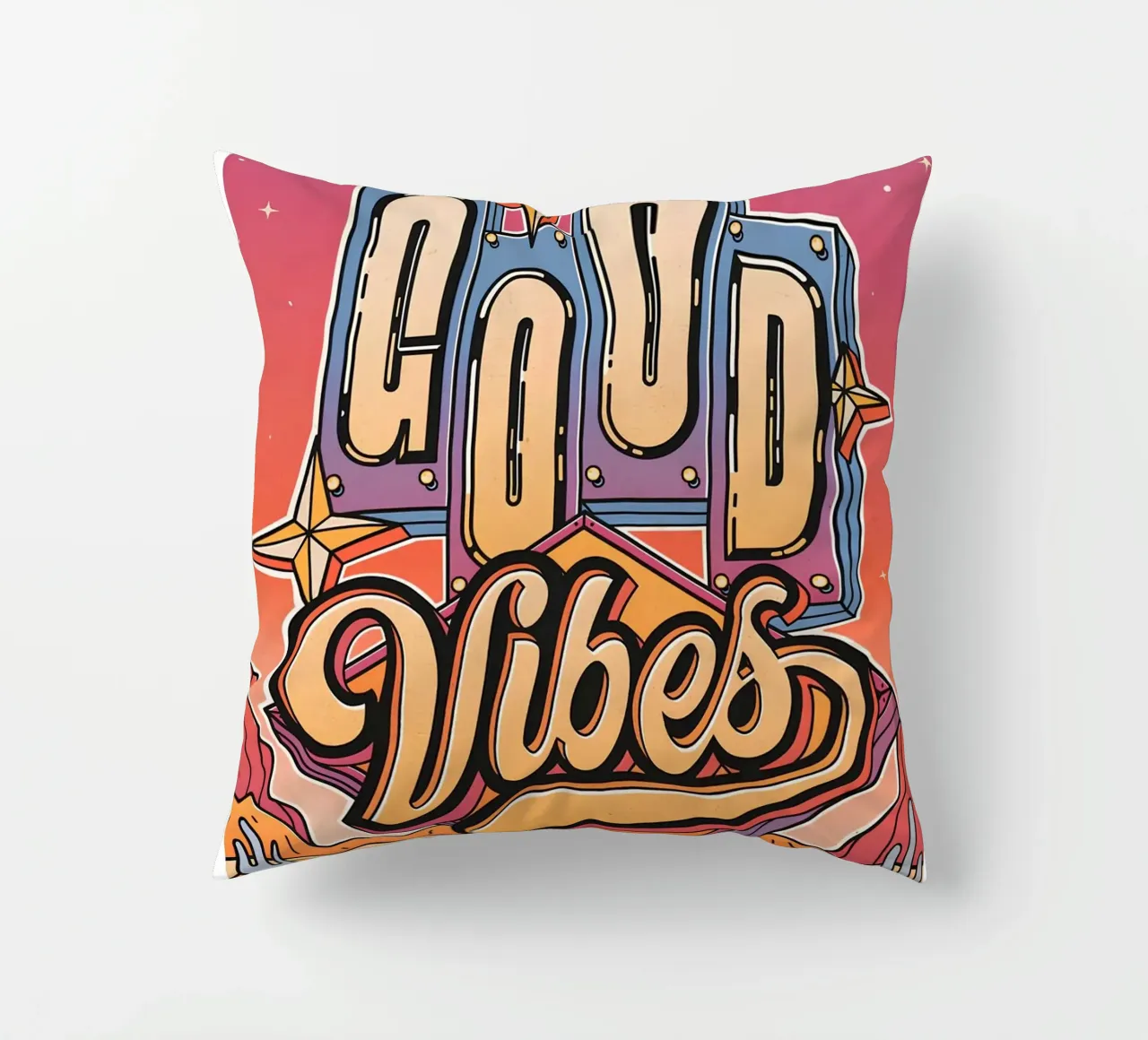 Segno "Good Vibes" Retro Neon Pop Art Groovy stampato cuscino da NorwesClub