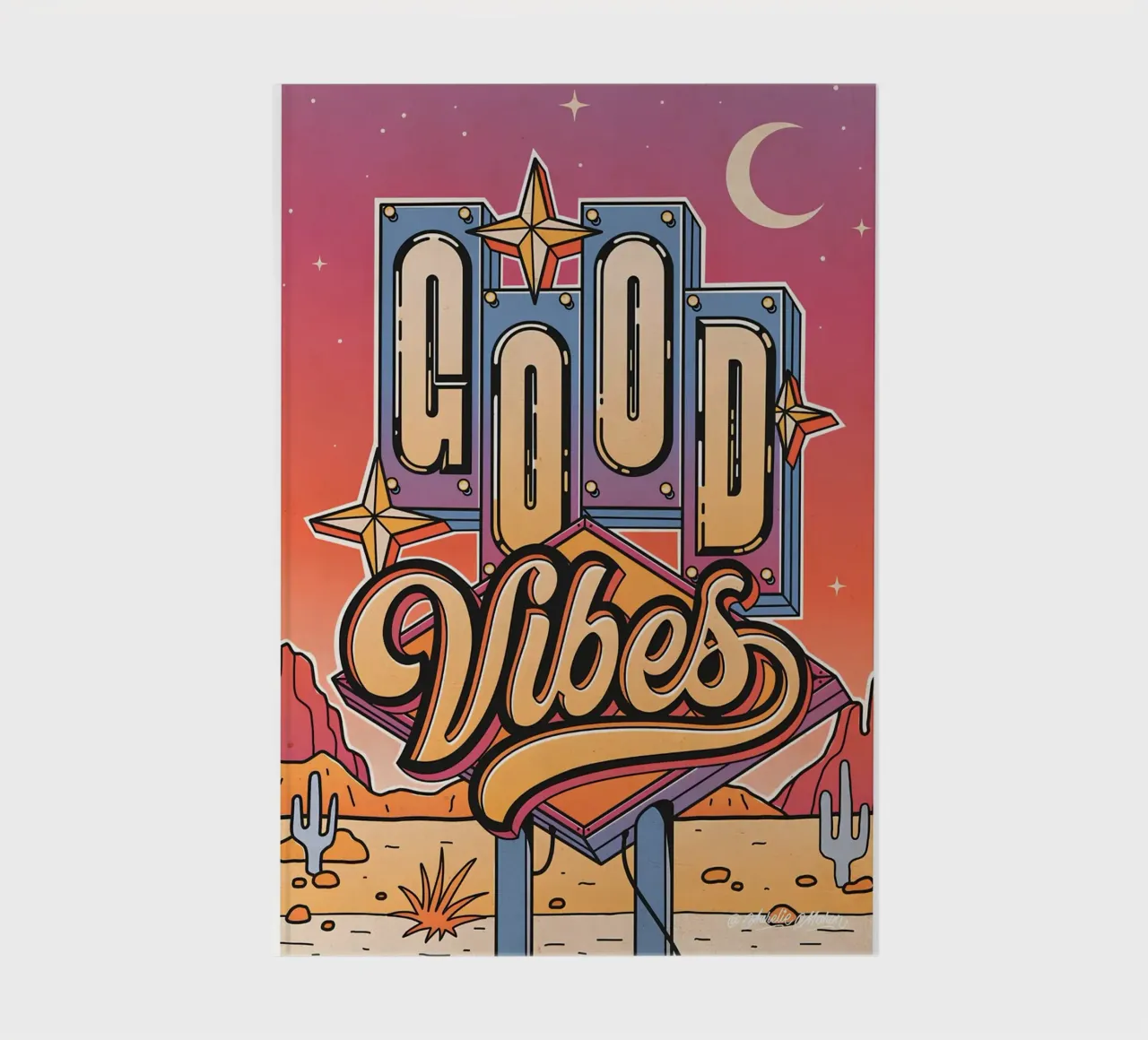"Good Vibes" Retro Neon Pop Art Groovy Sign Print notebook by NorwesClub