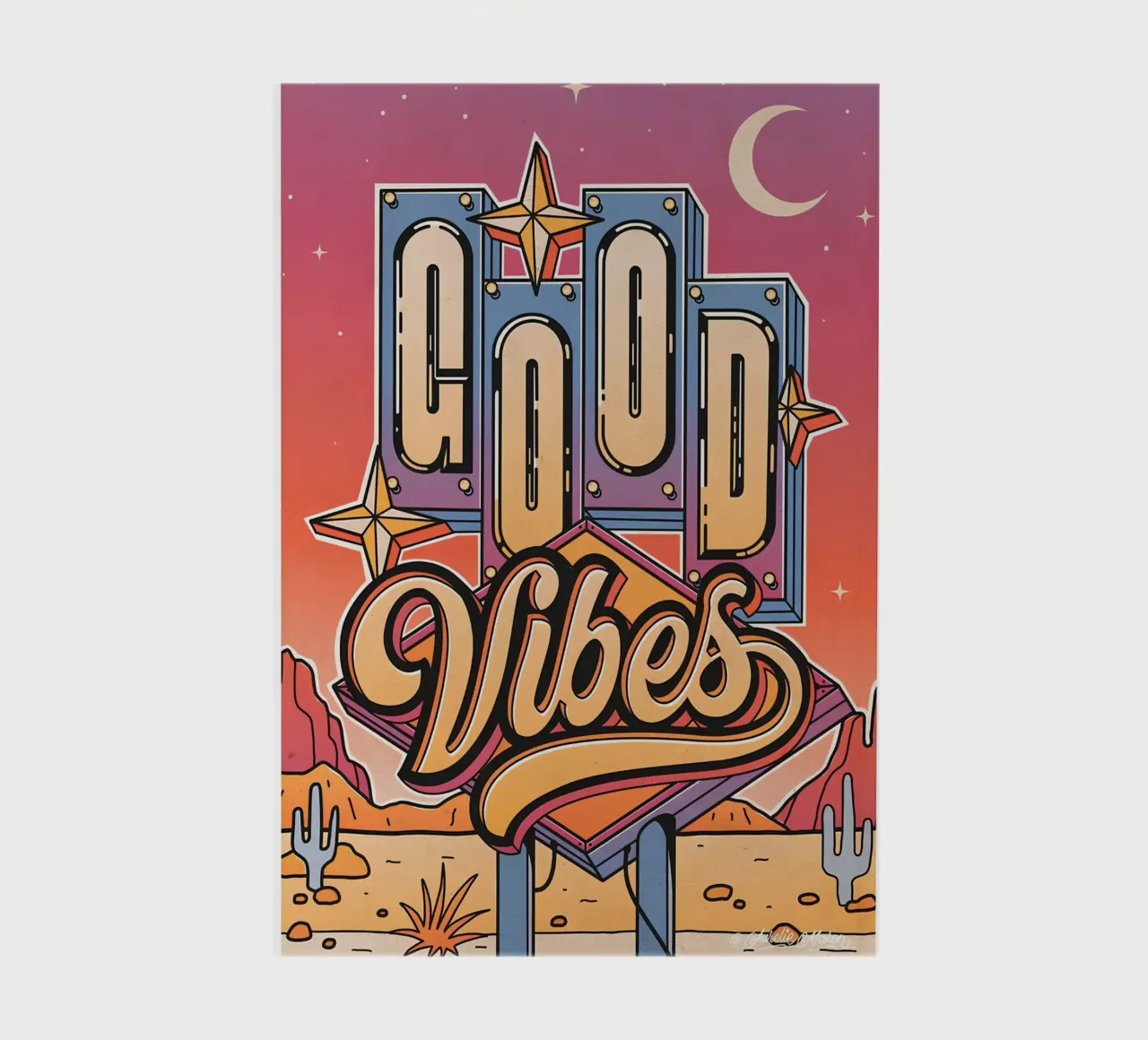 "Good Vibes" Retro Neon Pop Art Groovy Sign Print notebook by NorwesClub