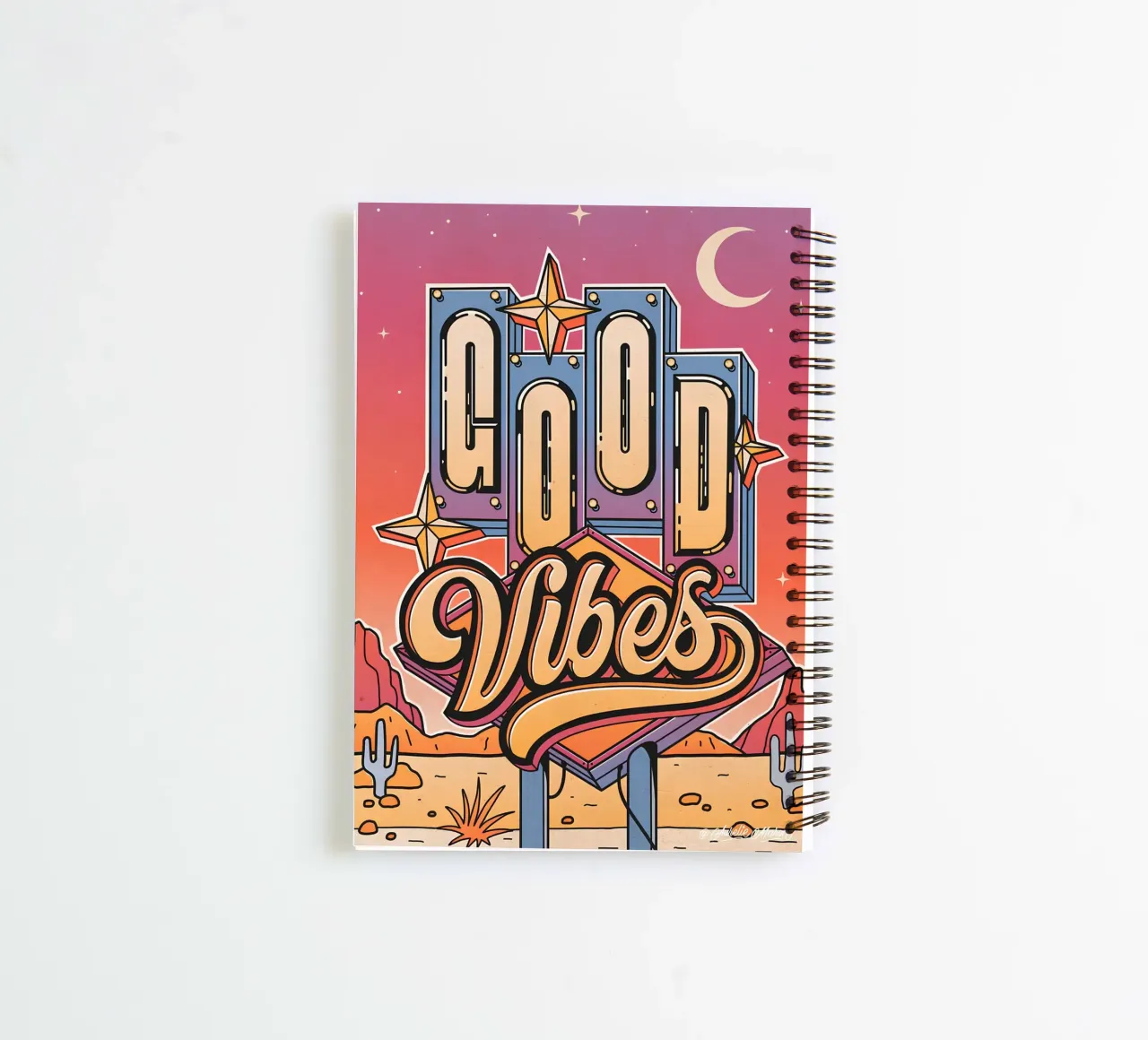 "Good Vibes" Retro Neon Pop Art Groovy Sign Print spiral notebook by NorwesClub