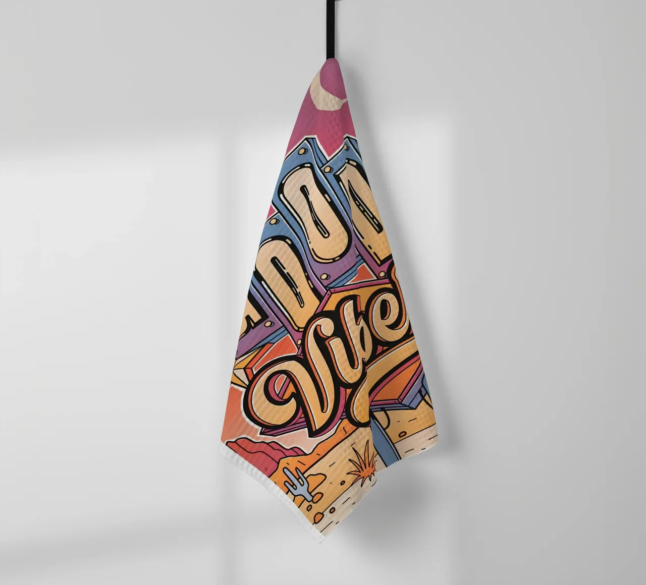 "Good Vibes" Retro Neon Pop Art Groovy Sign Print torchon de NorwesClub