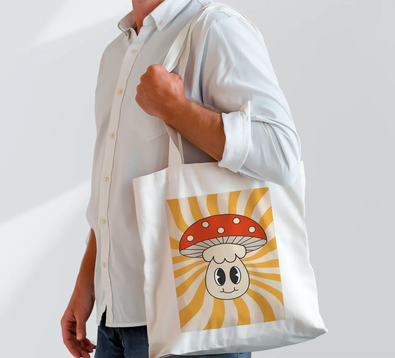 Fungo a pois psichedelico Retro Groovy Pop Art borsa in juta da NorwesClub