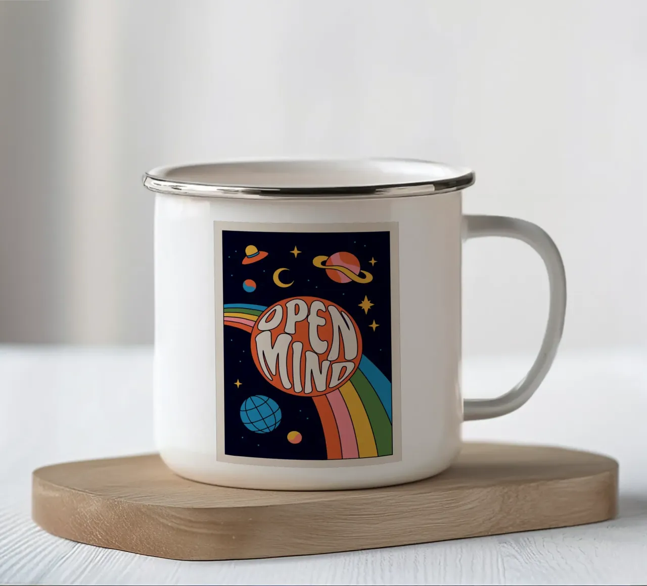 "Open Mind" Psychedelisch Retro 60s Abstract Pop Art emaille mok van NorwesClub