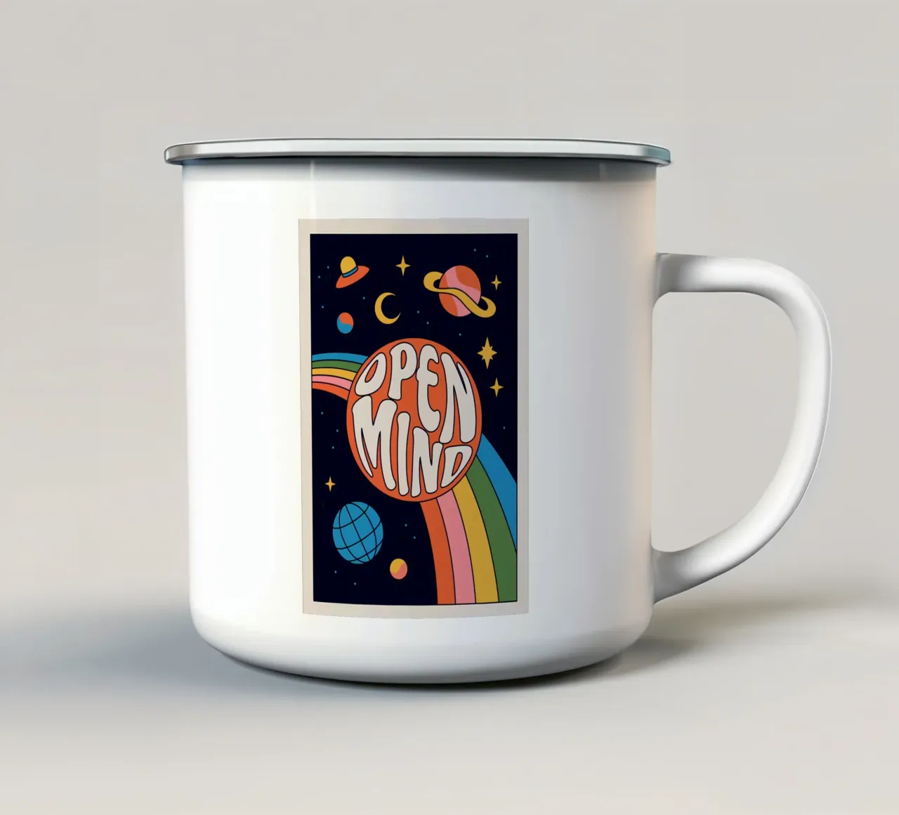 "Open Mind" Psychedelisch Retro 60s Abstract Pop Art emaille mok van NorwesClub