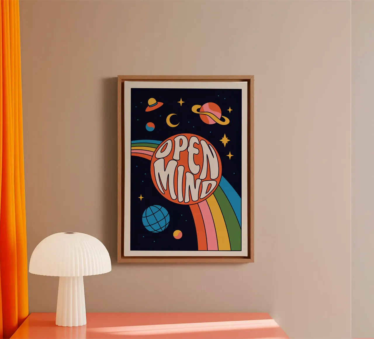 "Open Mind" Psychedelisch Retro 60s Abstract Pop Art canvas met Baklijst van NorwesClub