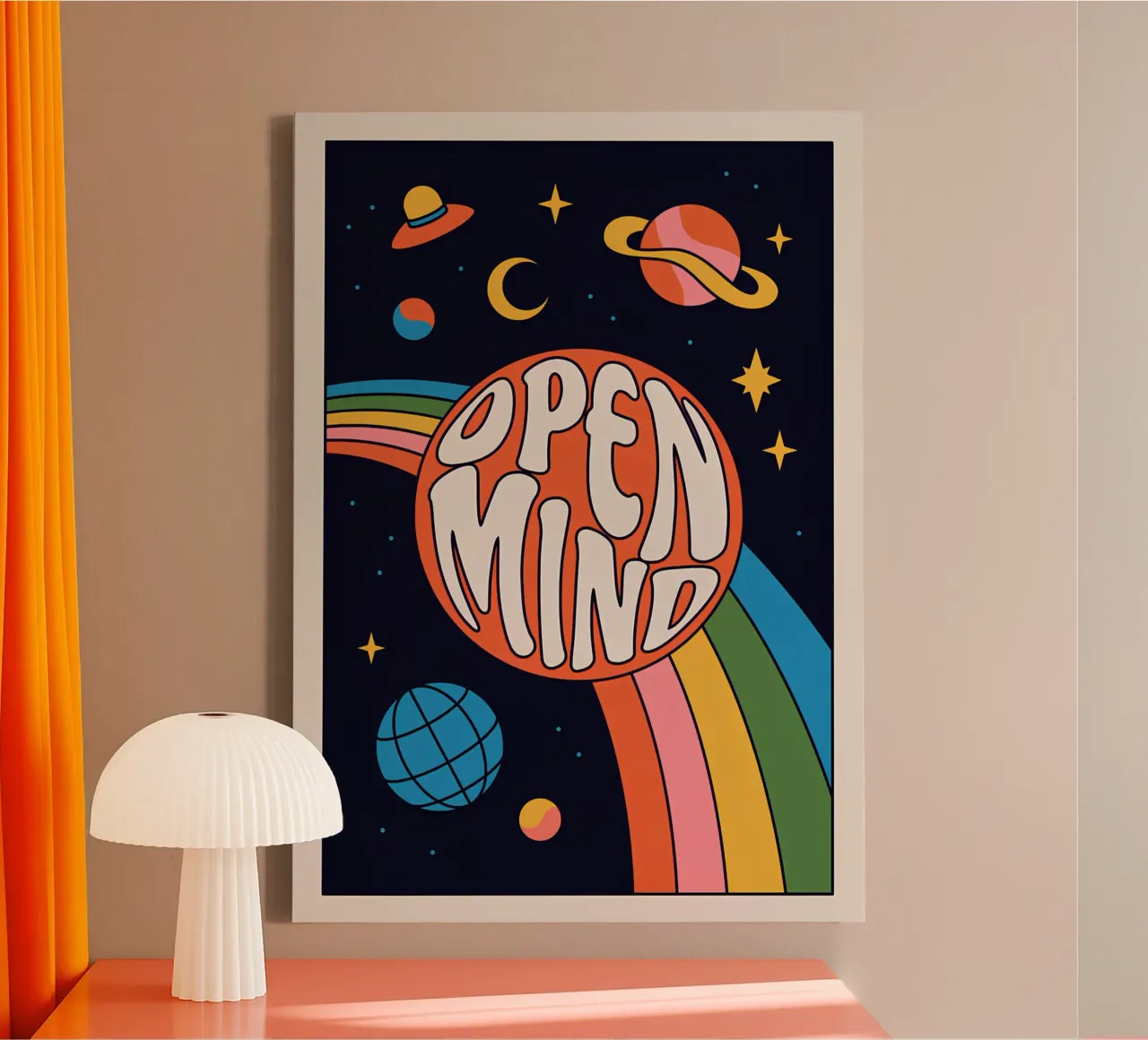"Open Mind" Psychedelisch Retro 60s Abstract Pop Art canvas met Baklijst van NorwesClub