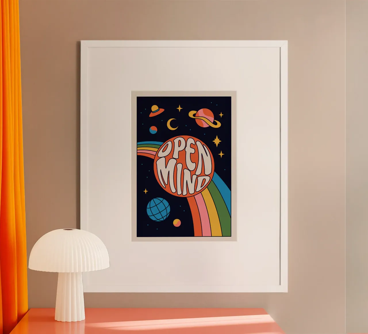 "Open Mind" Psychedelic Retro 60s Abstract Pop Art poster with wooden frame by NorwesClub