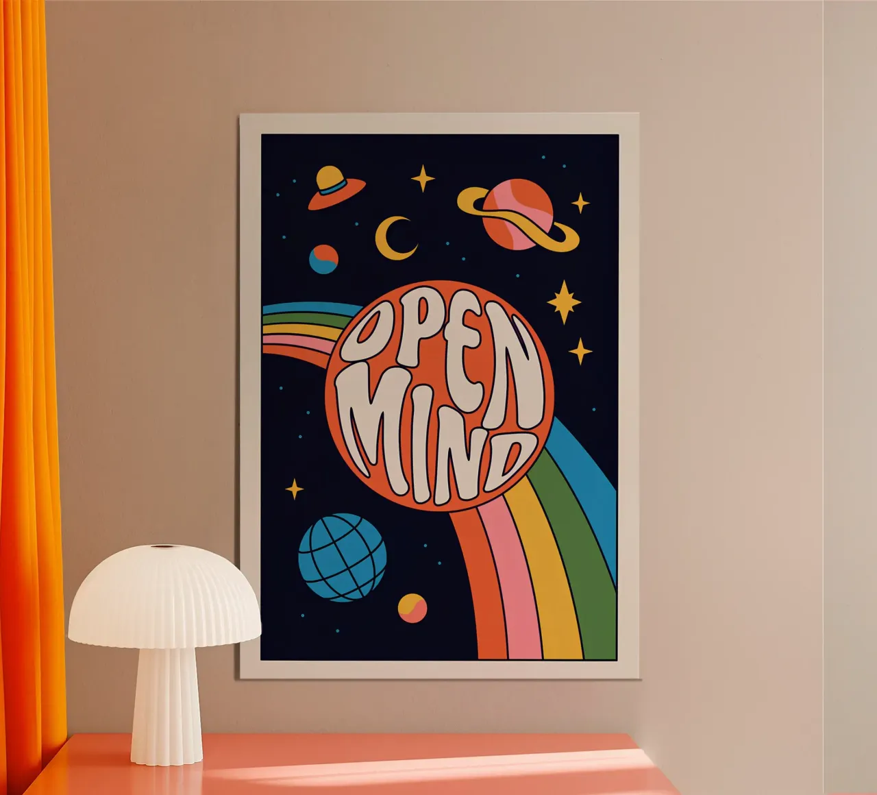 "Open Mind" Psychedelic Retro 60s Abstract Pop Art poster with wooden frame by NorwesClub