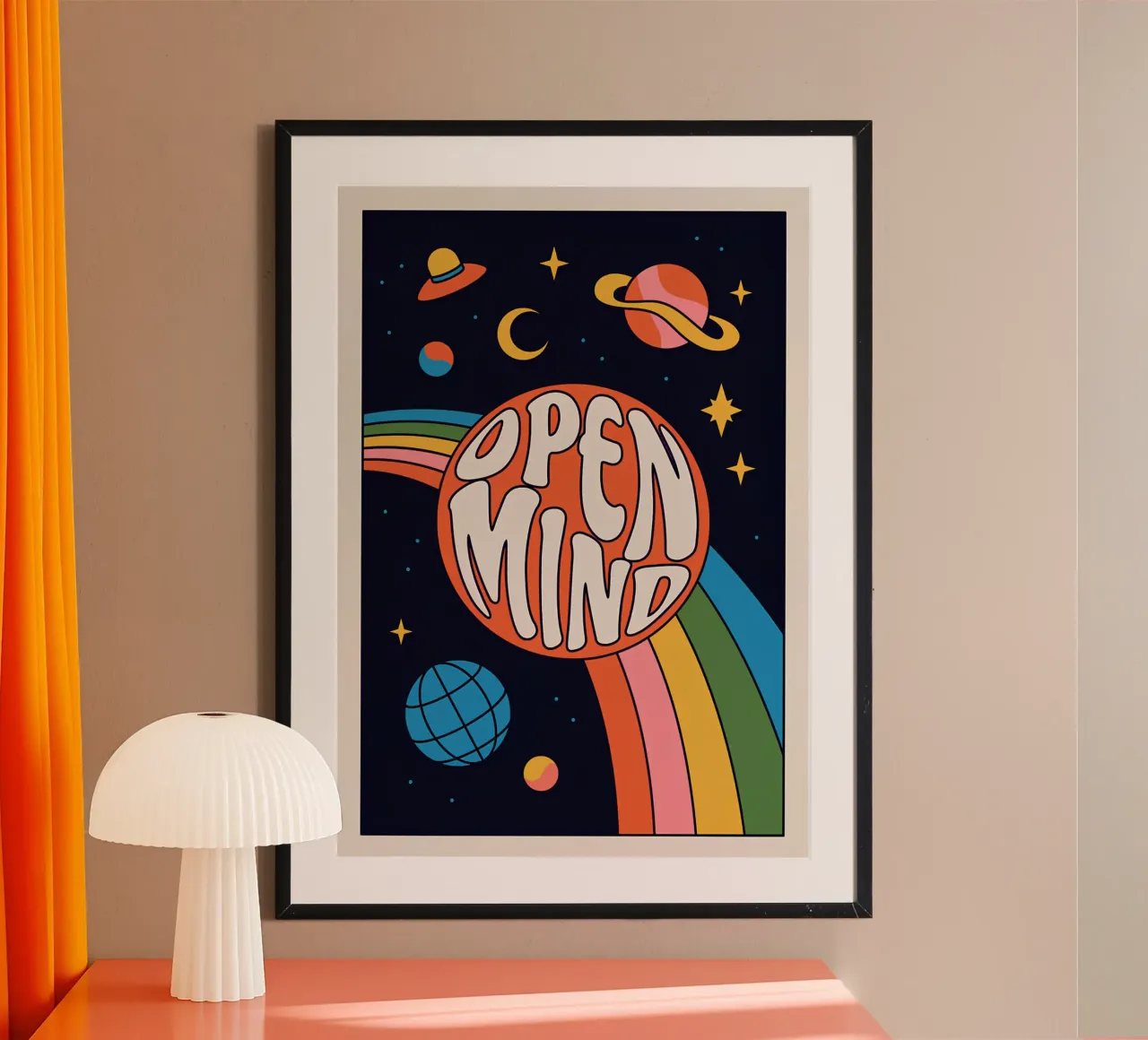 "Open Mind" Psychedelic Retro 60s Abstract Pop Art poster with wooden frame by NorwesClub