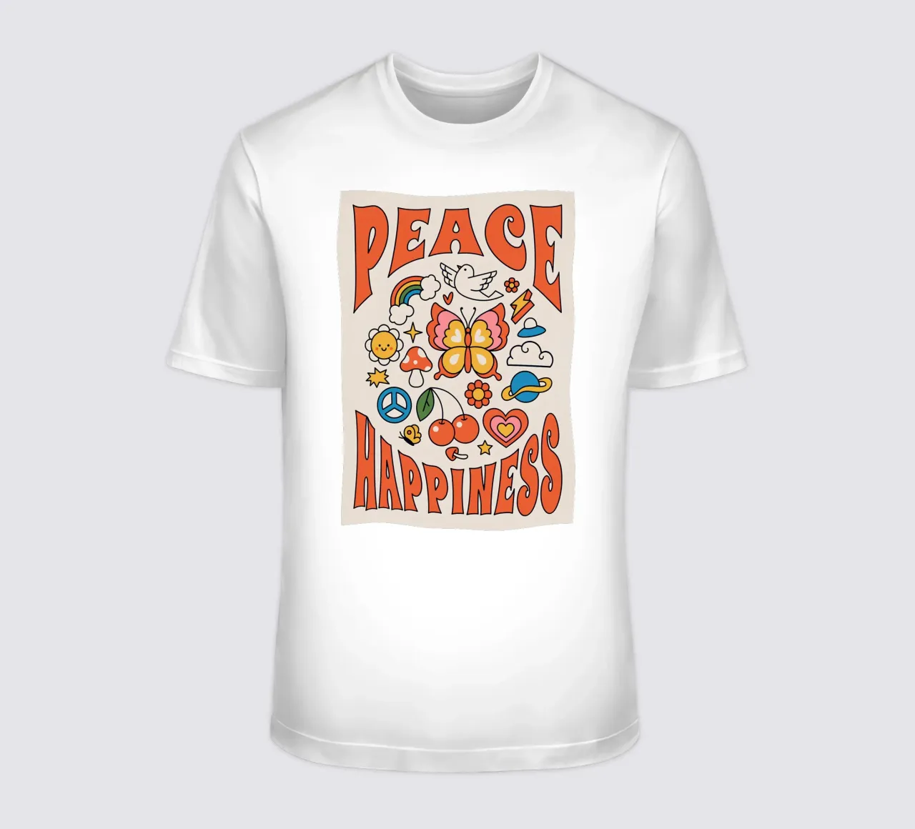 "Pace e felicità" Retro Psychedelic Floral Sun Pop Art t-shirt da NorwesClub