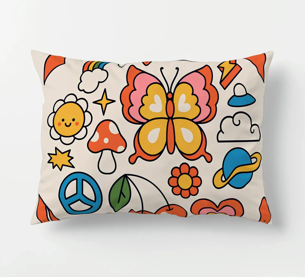 "Pace e felicità" Retro Psychedelic Floral Sun Pop Art cuscino da NorwesClub